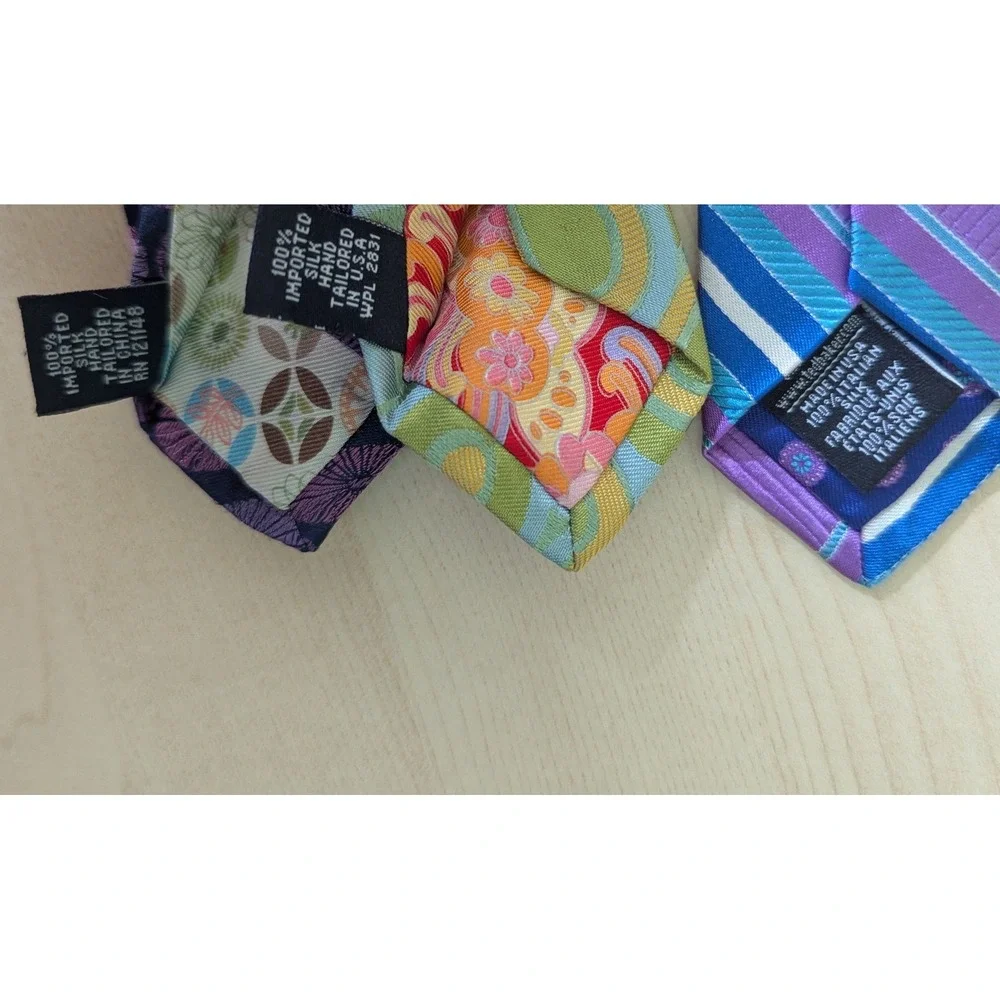 Ted Baker London Silk Tie Lot 3pc Paisley Striped Geometric Purple Blue Green